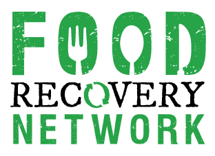 logo of the Food Recovery Network, which is the words 'Food Recovery Network' overlaid with the shapes of a spoon, fork, knife, and recycling symbol