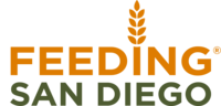 the words 'Feeding San Diego' in orange and green, with the 'I' in 'Feeding' stylized as a stalk of wheat